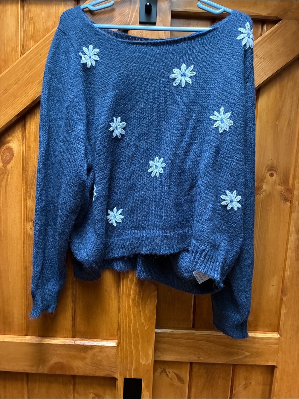 Blue Floral-Appliqué Women's Sweater